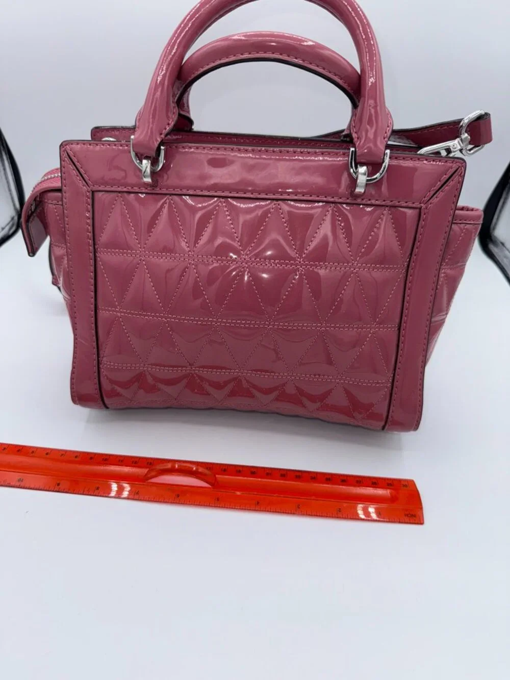 Michael Kors Pink Patent Leather Quilted Satchel Crossbody Bag